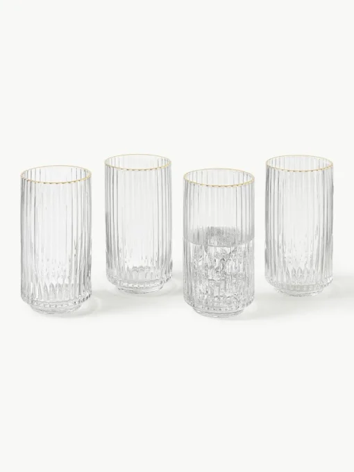 Mondgeblazen longdrinkglas Aleo met goudkleurige rand, 4 stuks