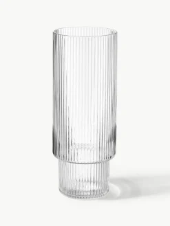 Mondgeblazen longdrinkglazen Ripple met groefreliëf, 4-delig
