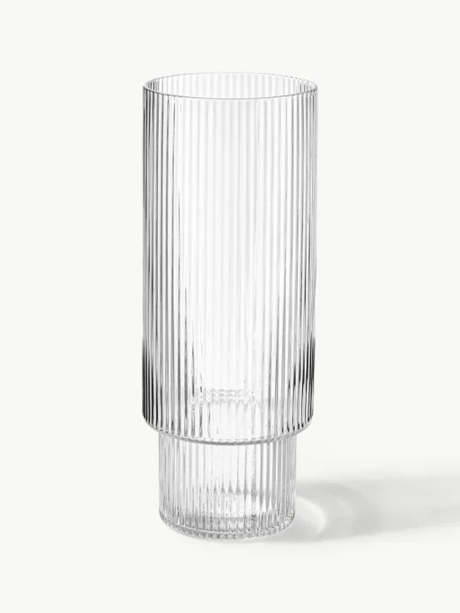 Mondgeblazen longdrinkglazen Ripple met groefreliëf, 4-delig