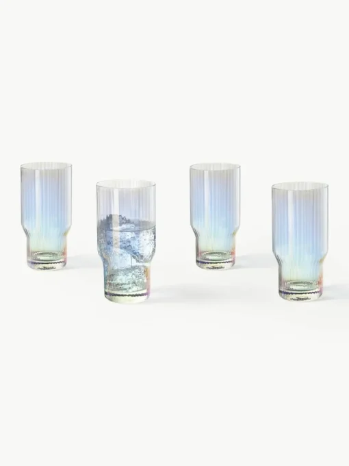 Mondgeblazen longdrinkglas Juno met groefreliëf en paarlemoer glans, 4 stuks