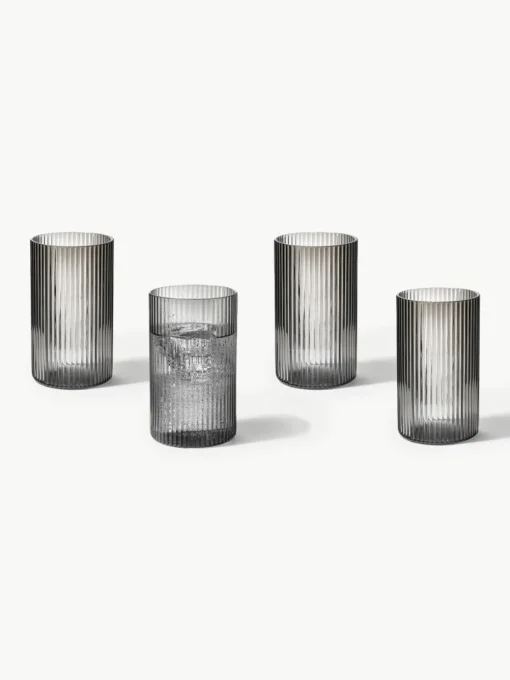 Mondgeblazen longdrinkglazen Ripple met groefreliëf, 4 stuks