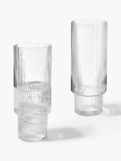 Mondgeblazen longdrinkglazen Ripple met groefreliëf, 4-delig