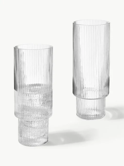 Mondgeblazen longdrinkglazen Ripple met groefreliëf, 4-delig