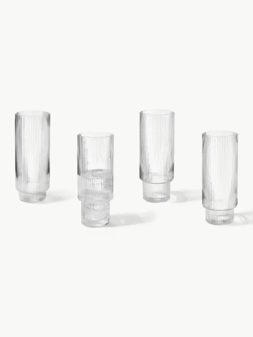 Mondgeblazen longdrinkglazen Ripple met groefreliëf, 4-delig