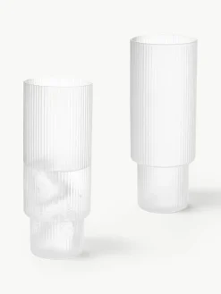 Mondgeblazen longdrinkglazen Ripple met groefreliëf, 4-delig