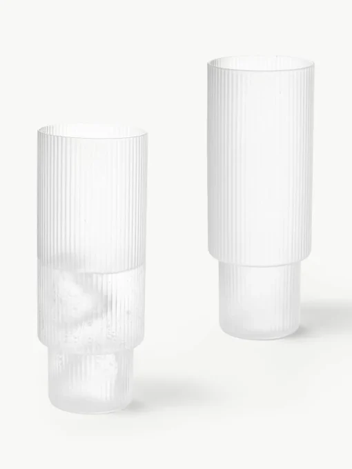 Mondgeblazen longdrinkglazen Ripple met groefreliëf, 4-delig