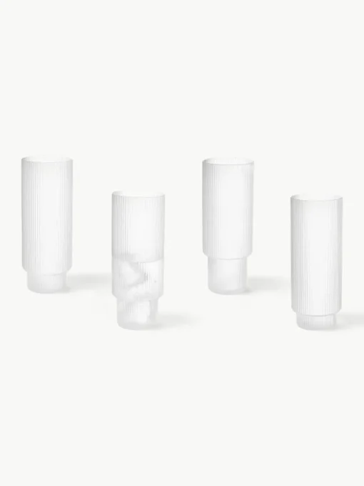 Mondgeblazen longdrinkglazen Ripple met groefreliëf, 4-delig
