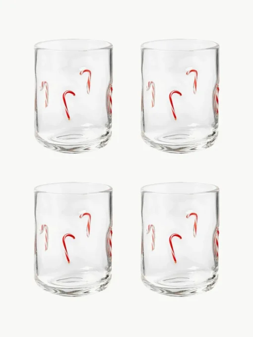 Mondgeblazen waterglazen Candy, 4 stuks