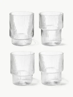 Mondgeblazen waterglazen Ripple met groefreliëf, 4-delig