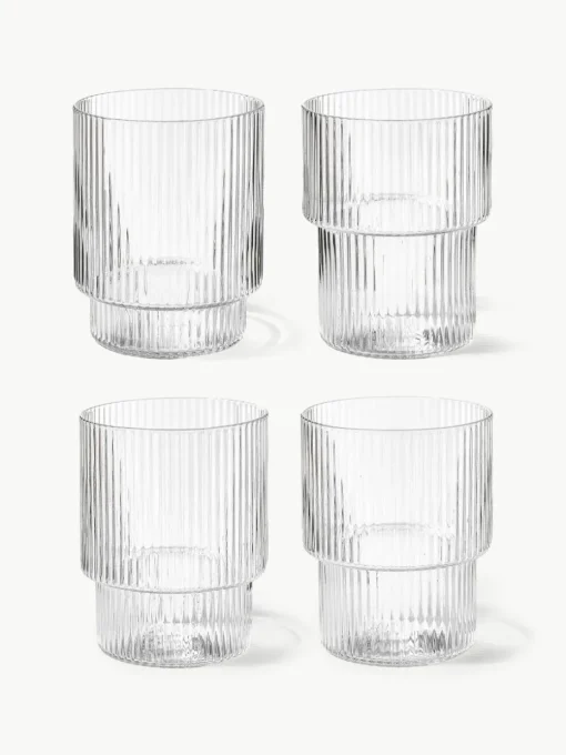 Mondgeblazen waterglazen Ripple met groefreliëf, 4-delig