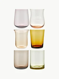 Mondgeblazen waterglazen Diseguale in verschillende kleuren en vormen, set van 6