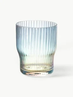 Mondgeblazen waterglazen Juno met groefreliëf en paarlemoer glans, 4 stuks