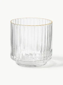 Mondgeblazen waterglazen Aleo met goudkleurige rand, 4 stuks