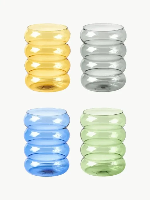 Mondgeblazen waterglazen Bubbly, set van 4