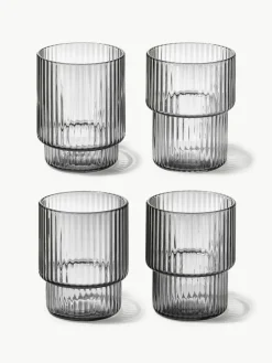 Mondgeblazen waterglazen Ripple met groefreliëf, 4-delig