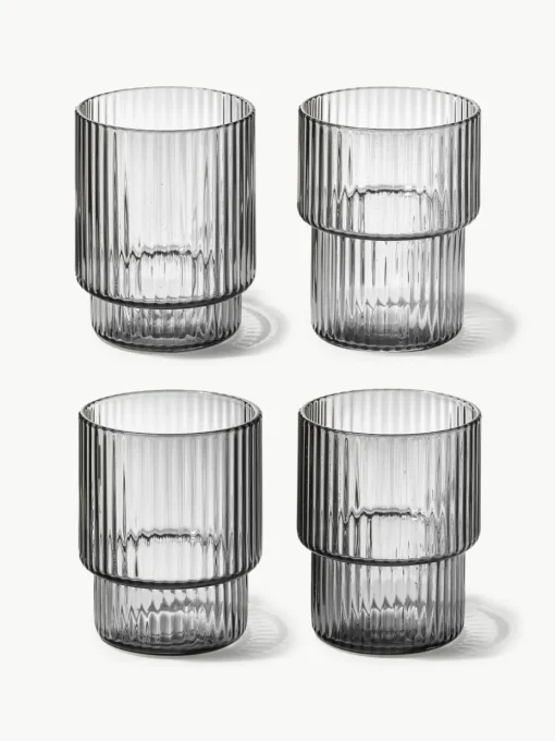 Mondgeblazen waterglazen Ripple met groefreliëf, 4-delig