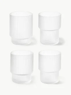 Mondgeblazen waterglazen Ripple met groefreliëf, 4-delig