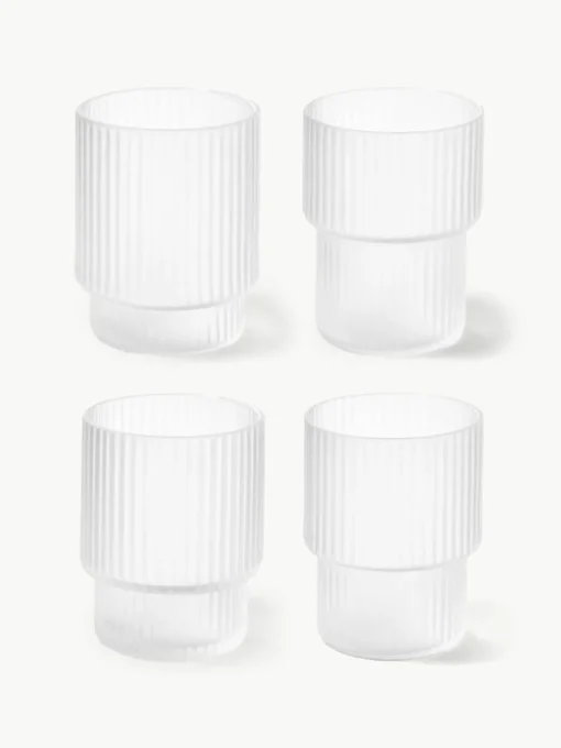 Mondgeblazen waterglazen Ripple met groefreliëf, 4-delig