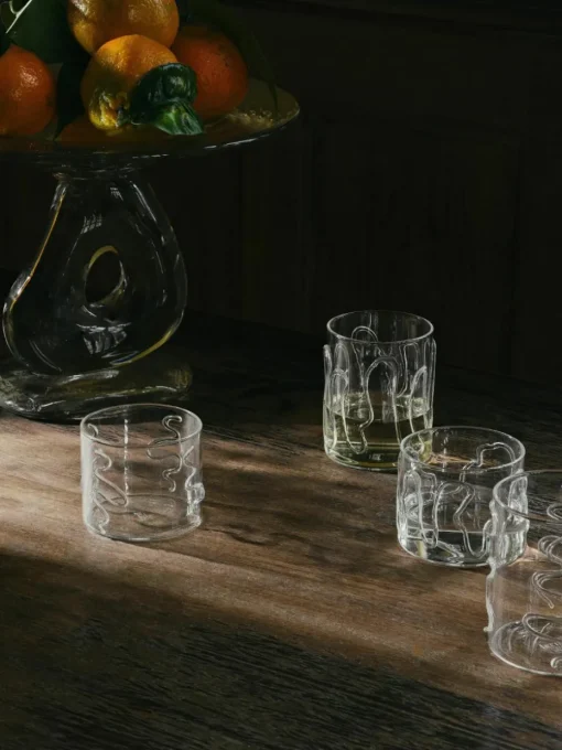 Mondgeblazen waterglazen Doodle met structuurpatroon, 2-delig