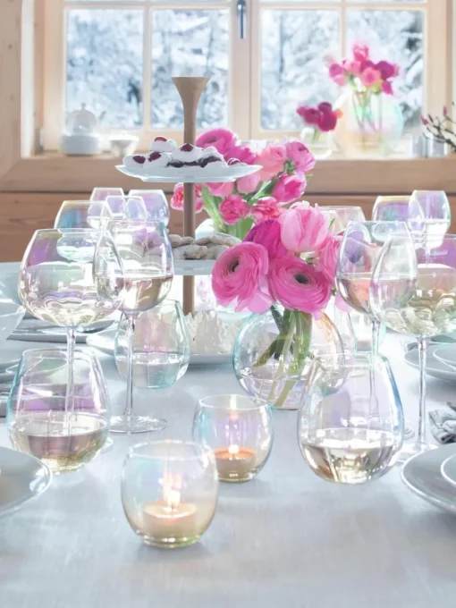Mondgeblazen waterglazen Pearl met parelmoer glans, 4 stuks