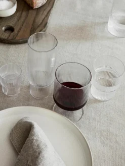 Mondgeblazen waterglazen Ripple met groefreliëf, 4-delig