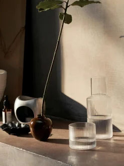 Mondgeblazen waterglazen Ripple met groefreliëf, 4 stuks