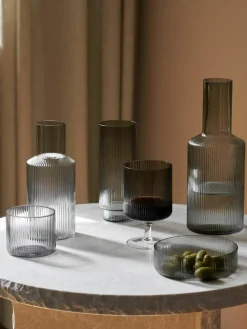 Mondgeblazen waterglazen Ripple met groefreliëf, 4 stuks