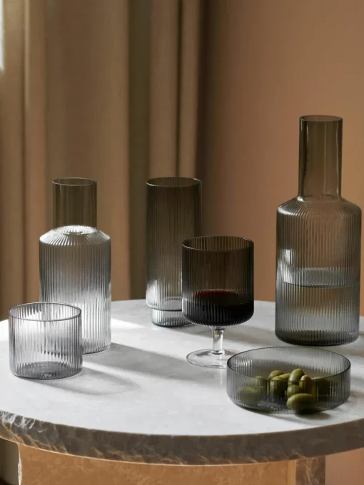 Mondgeblazen waterglazen Ripple met groefreliëf, 4 stuks