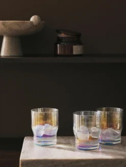 Mondgeblazen waterglazen Juno met groefreliëf en paarlemoer glans, 4 stuks