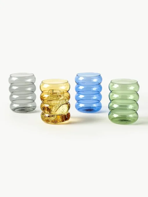 Mondgeblazen waterglazen Bubbly, set van 4