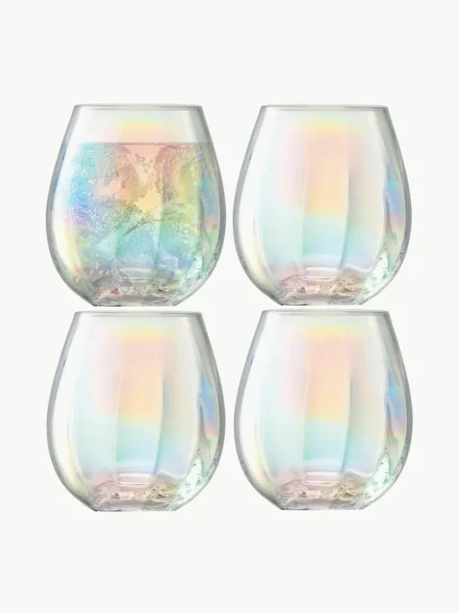 Mondgeblazen waterglazen Pearl met parelmoer glans, 4 stuks