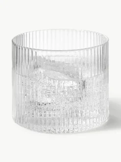 Mondgeblazen waterglazen Ripple met groefreliëf, 4 stuks