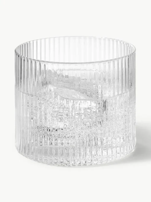 Mondgeblazen waterglazen Ripple met groefreliëf, 4 stuks