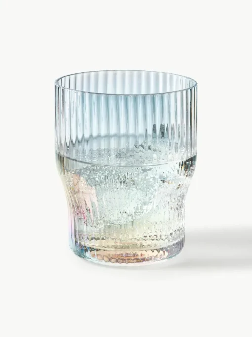 Mondgeblazen waterglazen Juno met groefreliëf en paarlemoer glans, 4 stuks