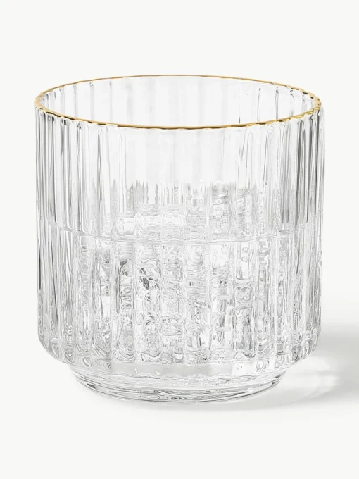 Mondgeblazen waterglazen Aleo met goudkleurige rand, 4 stuks