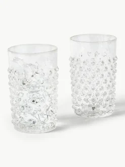 Mondgeblazen waterglazen Hobnail, 6 stuks