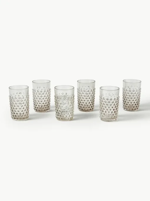 Mondgeblazen waterglazen Hobnail, 6 stuks