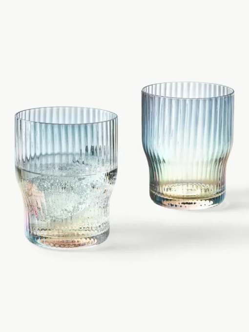 Mondgeblazen waterglazen Juno met groefreliëf en paarlemoer glans, 4 stuks