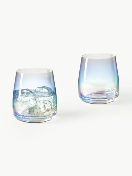 Mondgeblazen waterglazen Rainbow, iriserend, 4 stuks
