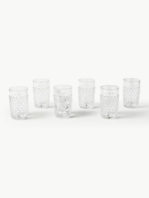 Mondgeblazen waterglazen Hobnail, 6 stuks
