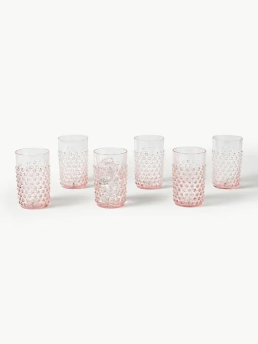 Mondgeblazen waterglazen Hobnail, 6 stuks