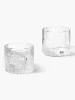 Mondgeblazen waterglazen Ripple met groefreliëf, 4 stuks