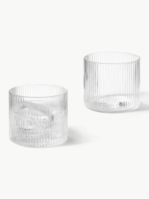 Mondgeblazen waterglazen Ripple met groefreliëf, 4 stuks