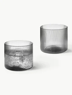 Mondgeblazen waterglazen Ripple met groefreliëf, 4 stuks