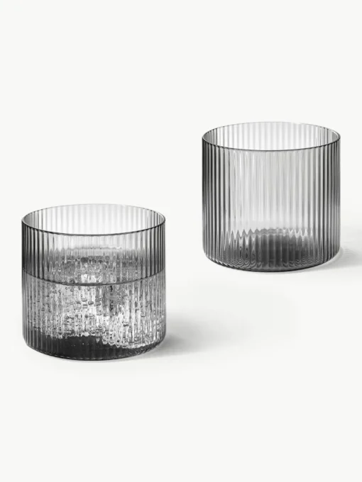 Mondgeblazen waterglazen Ripple met groefreliëf, 4 stuks