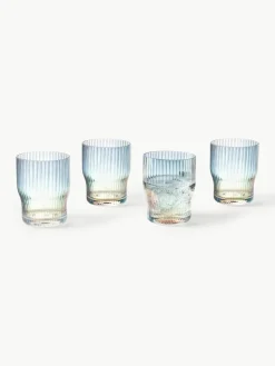 Mondgeblazen waterglazen Juno met groefreliëf en paarlemoer glans, 4 stuks