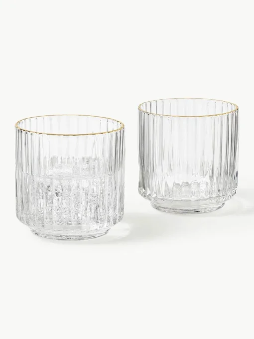 Mondgeblazen waterglazen Aleo met goudkleurige rand, 4 stuks