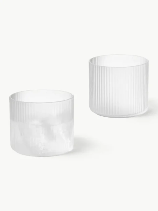 Mondgeblazen waterglazen Ripple met groefreliëf, 4 stuks