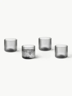 Mondgeblazen waterglazen Ripple met groefreliëf, 4 stuks