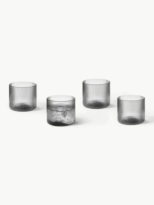 Mondgeblazen waterglazen Ripple met groefreliëf, 4 stuks